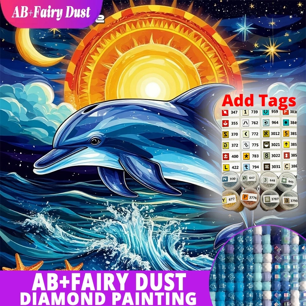

Наклейки AB Fairy Dust DMC, алмазная мозаика, животные, дельфины, полная квадратная вышивка стразами, картина с луной, алмазная вышивка