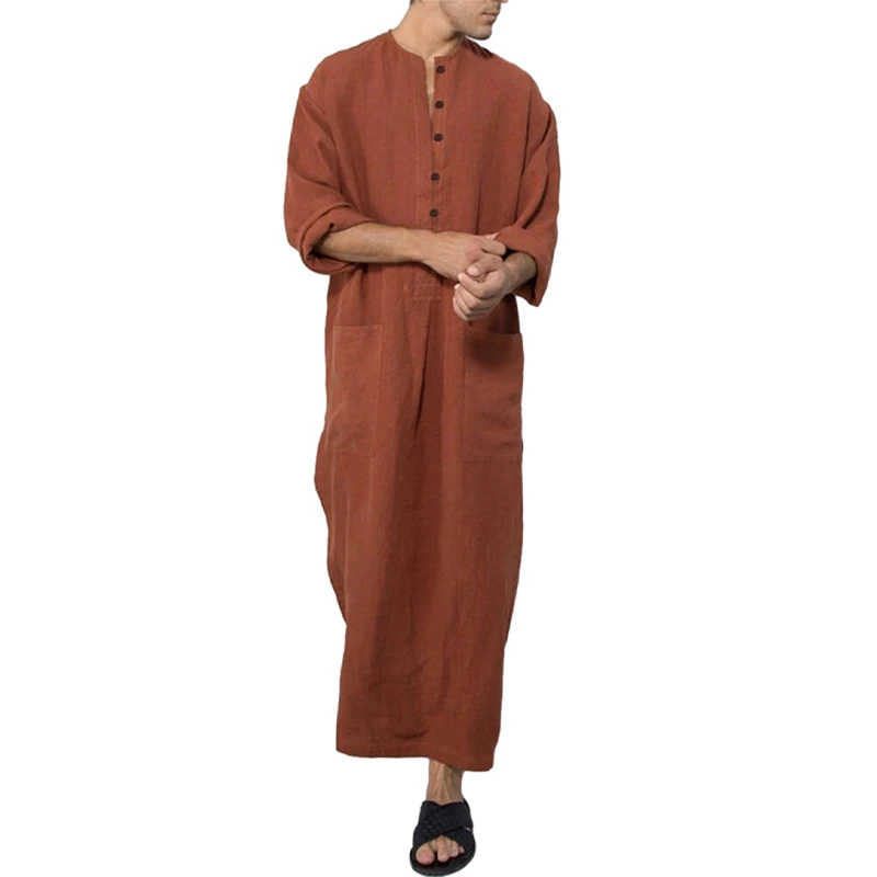 

Douhoow Muslim Dubai New Men's Loose Jubba Thobe long-sleeved Robe Oversized Ethnic Style Middle Eastern Kaftan Arabic Thobe