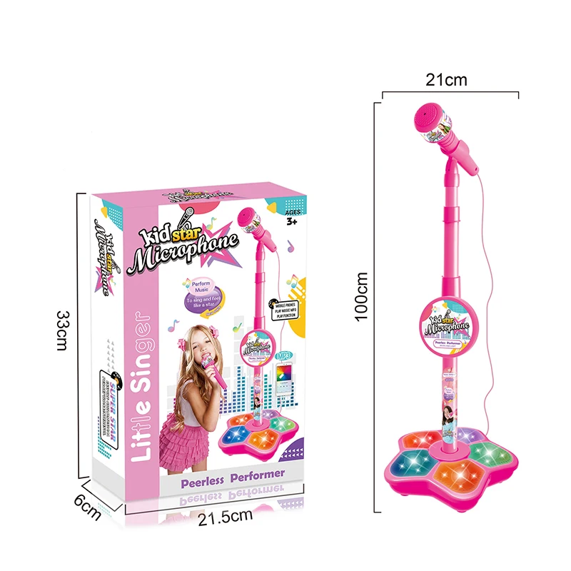 Microfone Infantil com Suporte, Máquina de Karaoke, Brinquedo Musical, Brinquedos Educativos para Treinamento Cerebral, Presente de Aniversário para Menina ou Menino