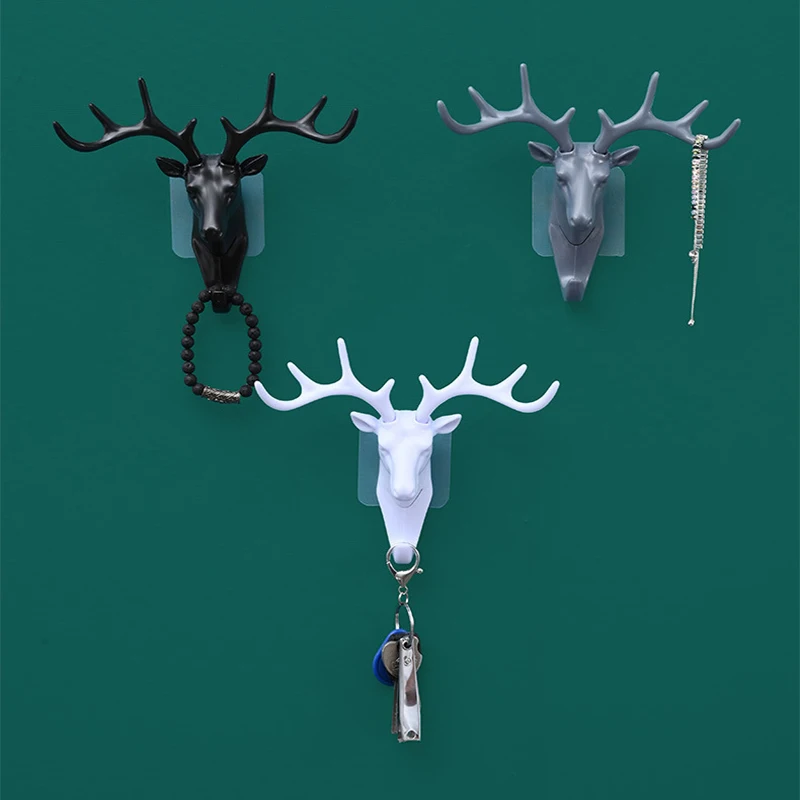 1pc Antlers Self-adhesive Hooks Keys Storage Holder Hang On The Wall Hook Hangers Bag Coat Rack For Home Wall Hanging Decor Deer