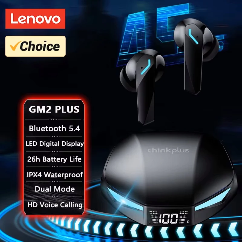 New Lenovo GM2 PRO MAX Wireless Upgrade Bluetooth 5.4 Earbuds LED Digital Display Waterproof Earphones Low Latency Game Headset