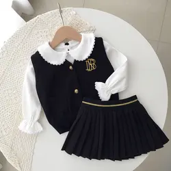 Spring New Baby Girls College Style Suit Fashion Children's Clothes Knitted Vests Skirts Underwear Shirt Kids Clothes Girls