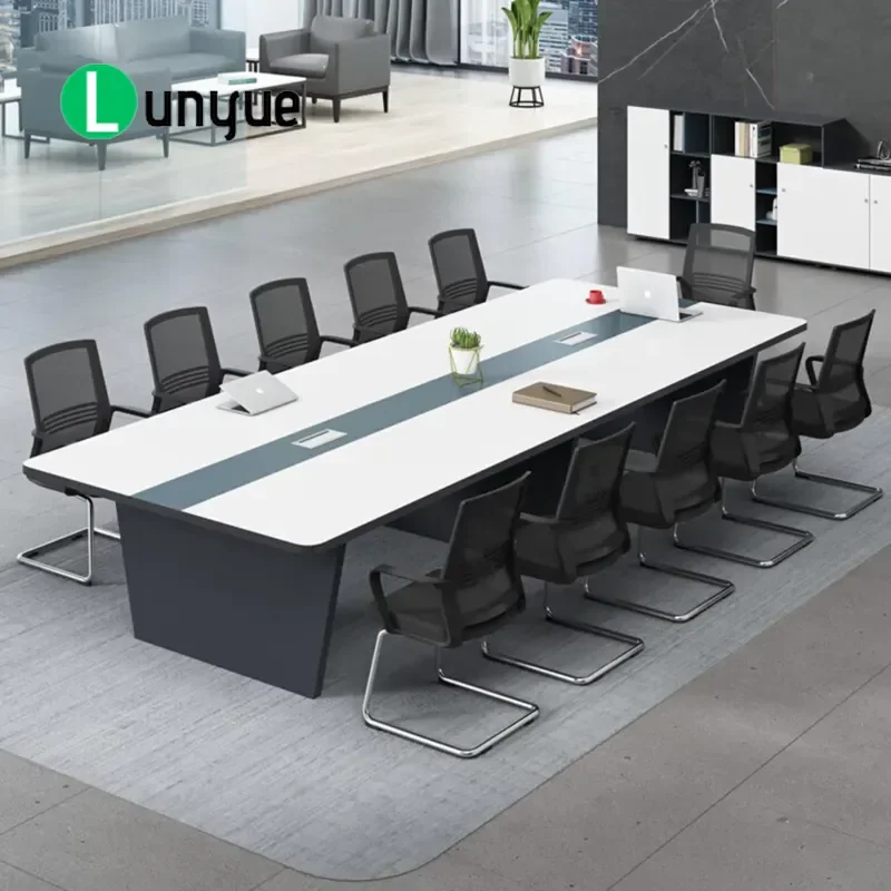 Modern Wood Conference Table Durable Metal Frame Office Meeting Desk for School Hospital Hotel Boardroom Stylish Design