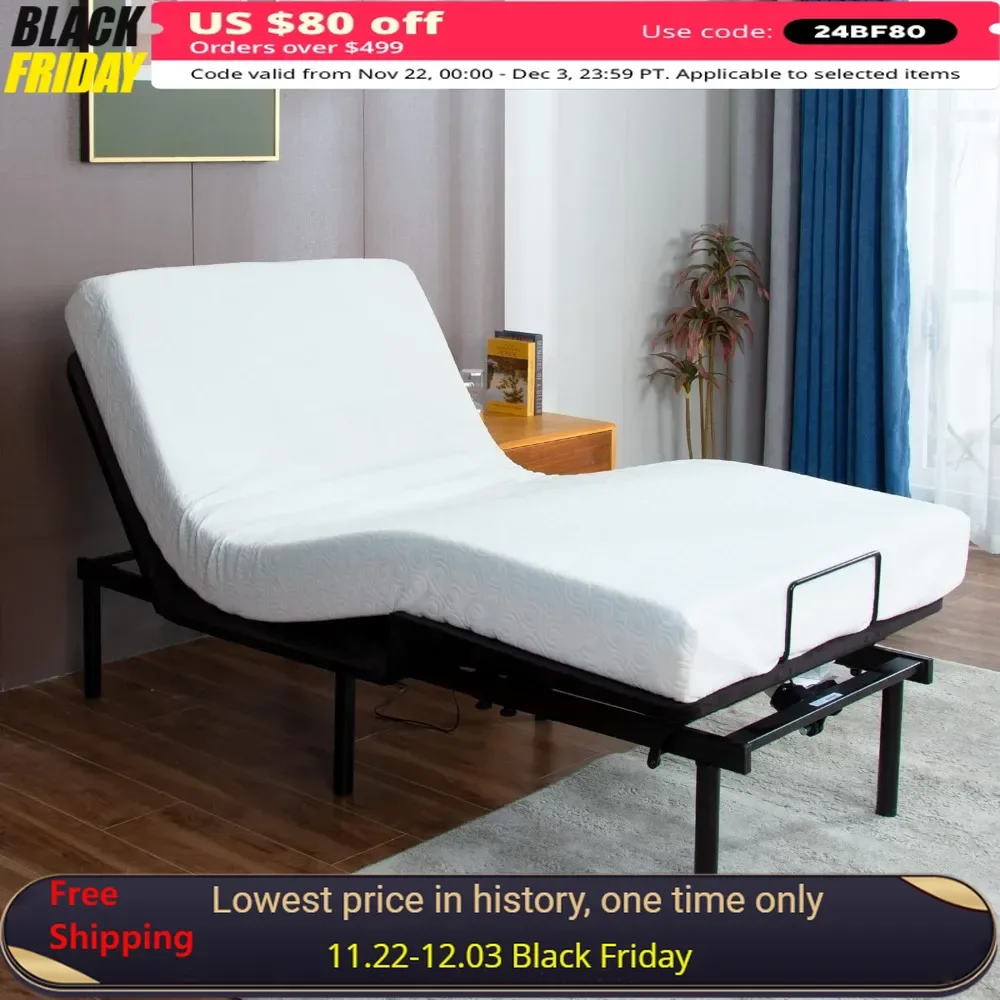 Twin XL Adjustable Bed Frame, Wireless, Whisper Quiet Durable Motor, Mattress Holder, 5 Minutes Quick Assembly, Bed Frame