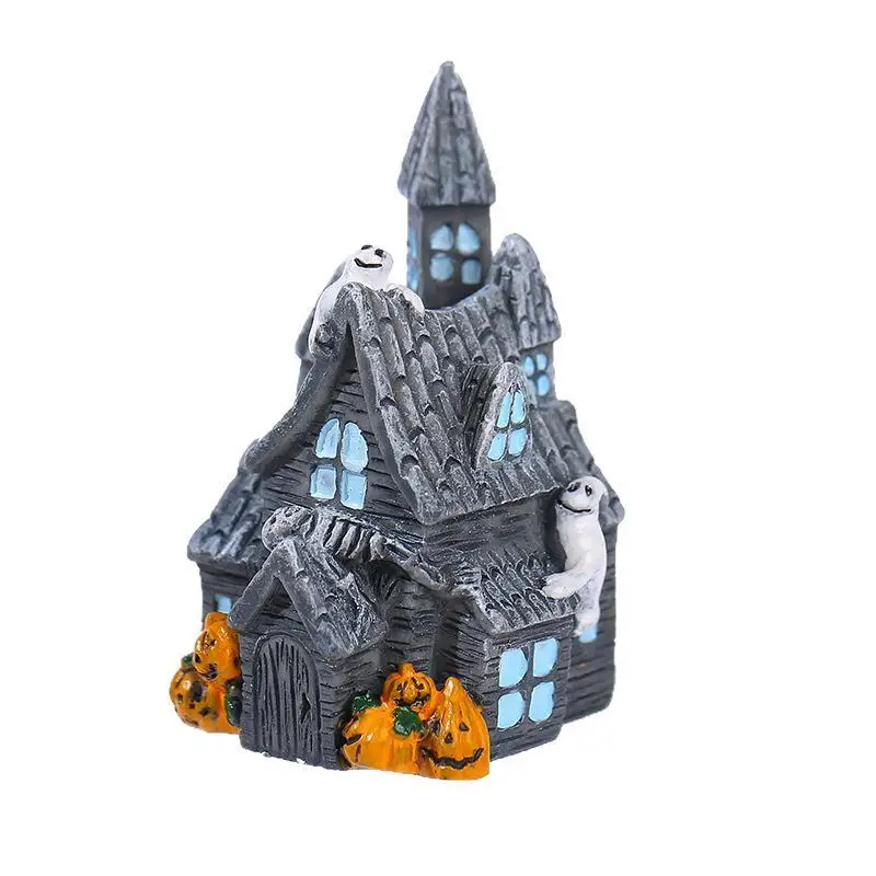[Halloween Spooky Haunted House Resin Figurine With Ghost Pumpkin Details Mini Ornament For DIY Micro Landscape Desktop Decor]
