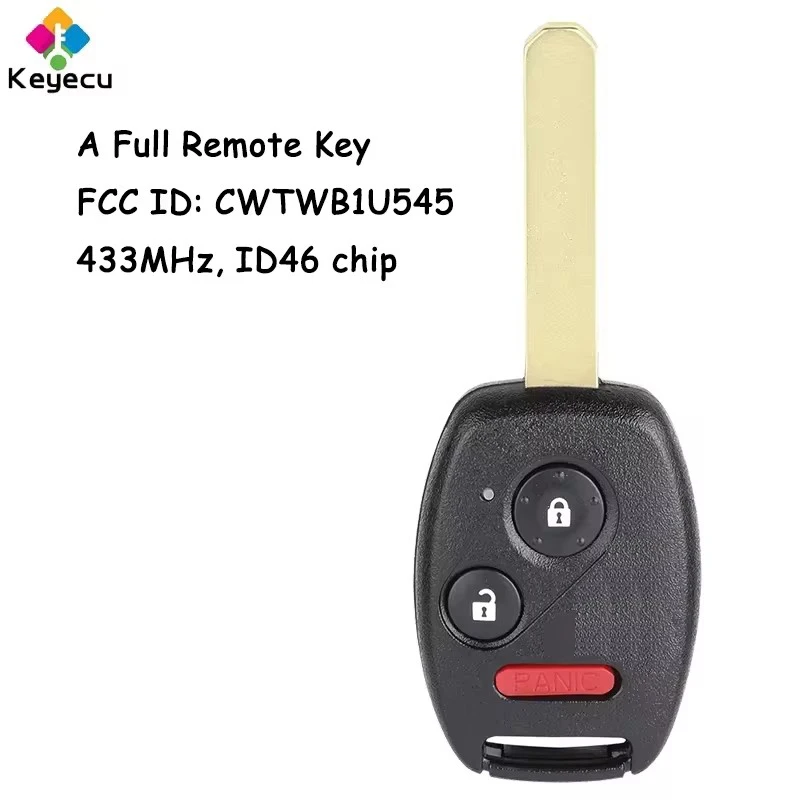 

KEYECU Replacement Remote Car Key With 2+1 3 Buttons 433MHz ID46 Chip for Honda Pilot 2005 2006 2007 2008 Fob FCC ID: CWTWB1U545