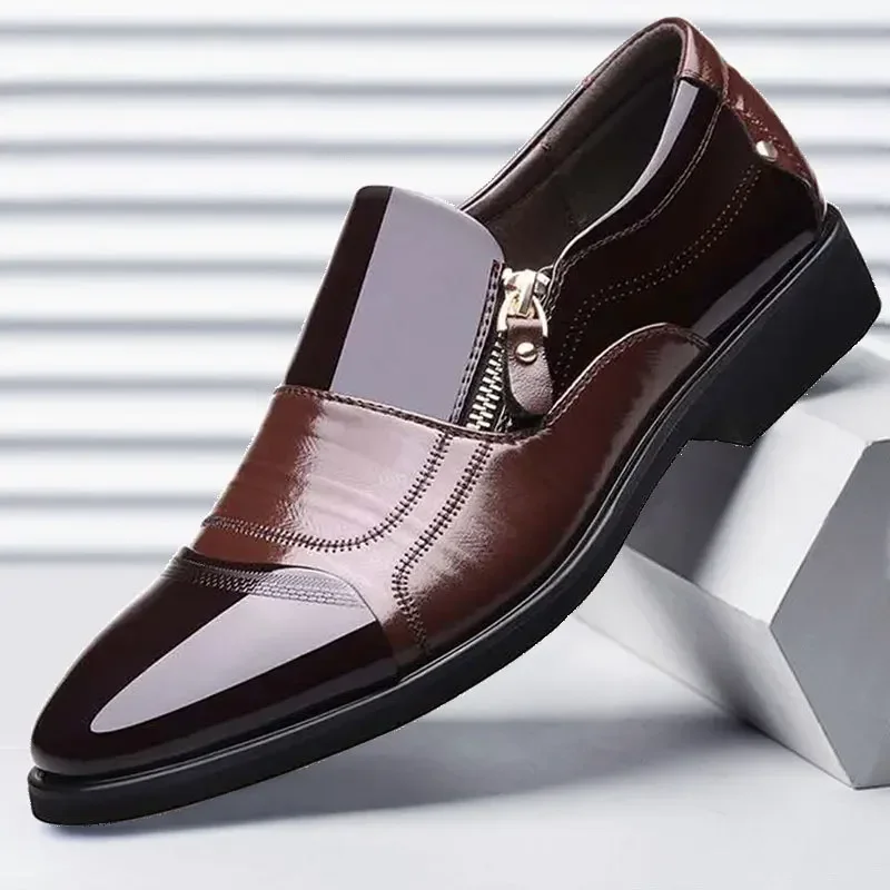 Oxford-Chaussures d'affaires en cuir souple pour hommes, mocassins pointus respirants, chaussures plates à glissière, chaussures de conduite à enfiler, tout neuf