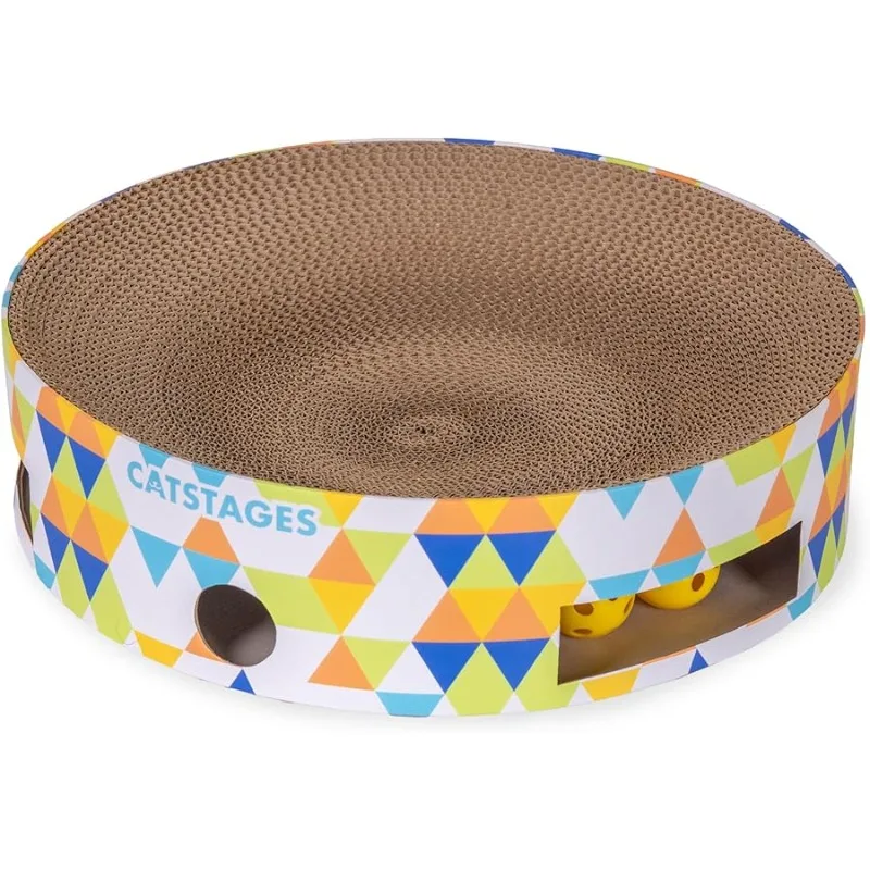 

Catstages Bowl Track Scratcher Cat Ball-Track Toy, Corrugated Scratch, and Lounger All-in-One, Two Balls Included for Interactiv