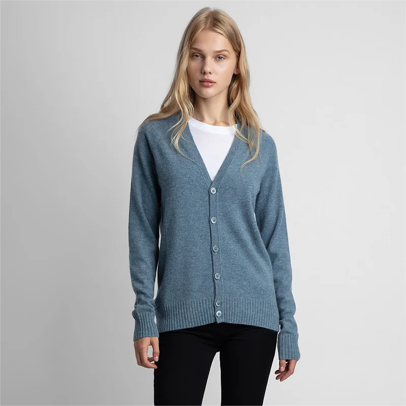 

Zadig Wool Sweaters Women Cashmere Solid Color Blue Grey Sweater Tops Female Casual V-Neck Button Warm Cardigan Tops