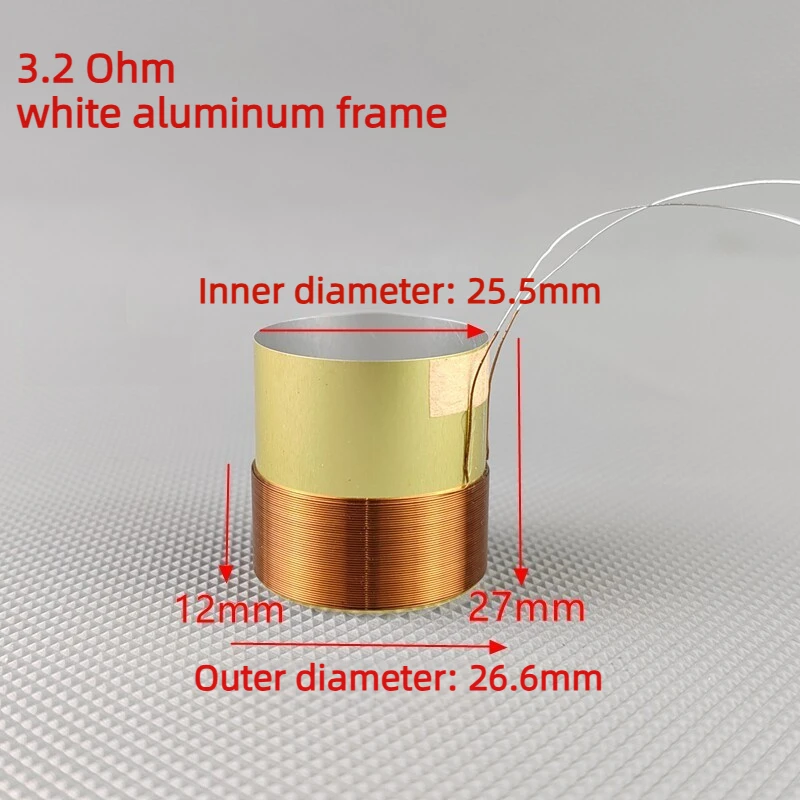 2pcs 25.5mm White Aluminum Bass Voice Coil, 2-Layer Wound, 3.2/4 Ohm Speaker Repair Parts