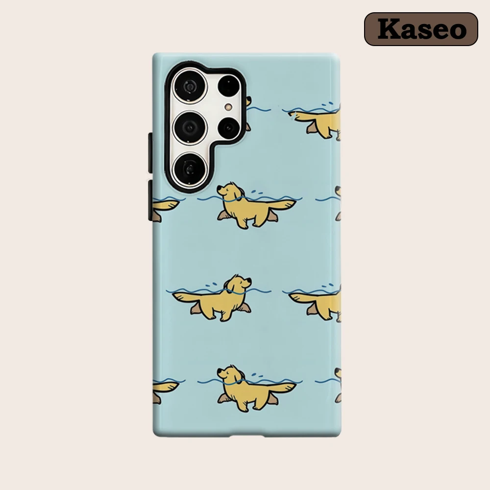 Kaseo Phone Case for Samsung Galaxy S26 S25 Ultra S24 S23 Ultra Plus Shockproof Double Layer Blue Swimming Puppy Cover