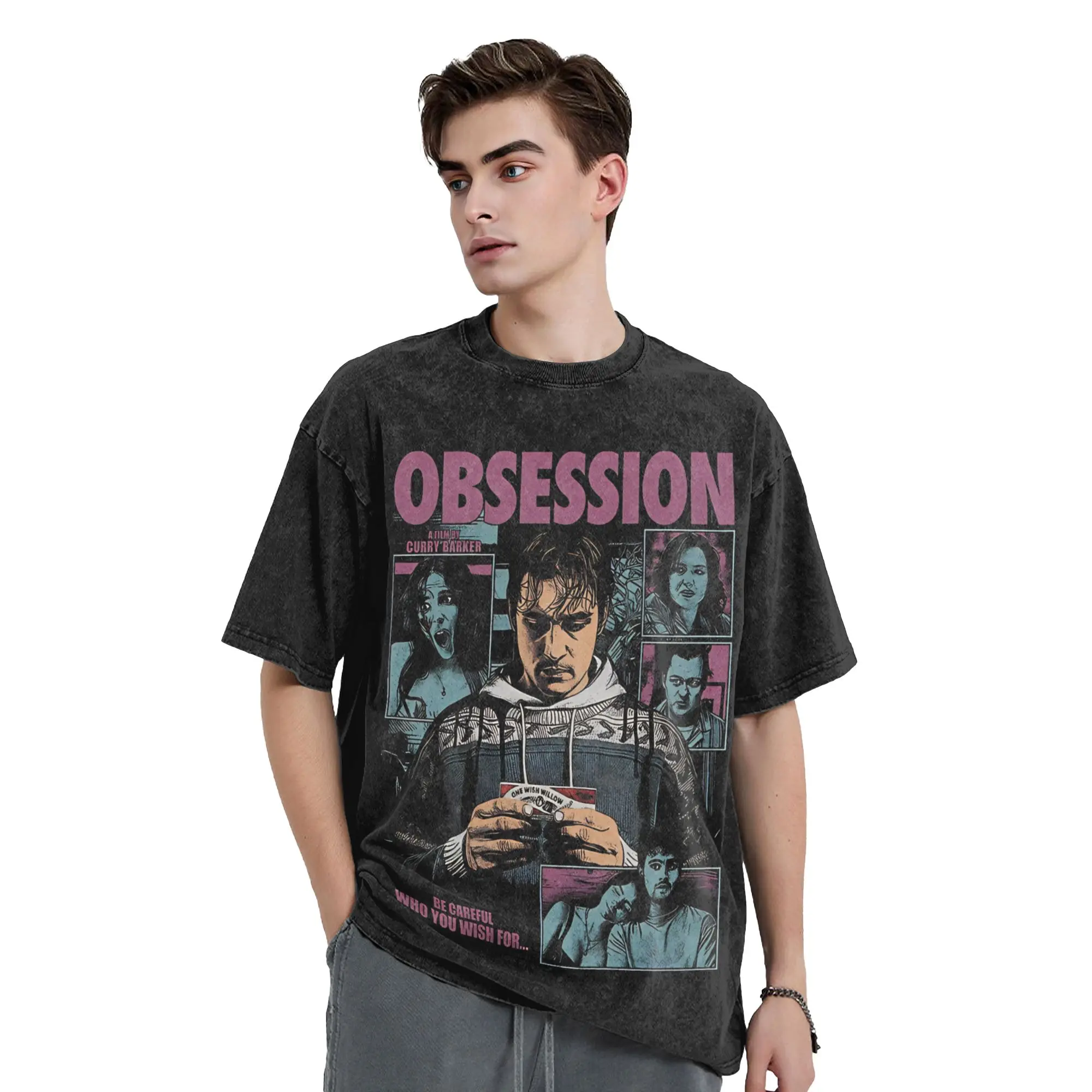 T-shirts vintage délavés Obsession Movie pour hommes et femmes, en pur coton, amusants, à col rond, à manches courtes, grandes tailles
