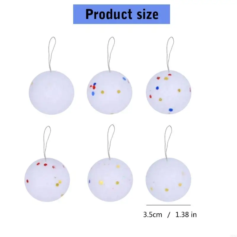 G99A 6Pcs Foams Snowballs White Round Balls with Glitters Star Christmas Tree Hanging Pendants Ornaments Home Party