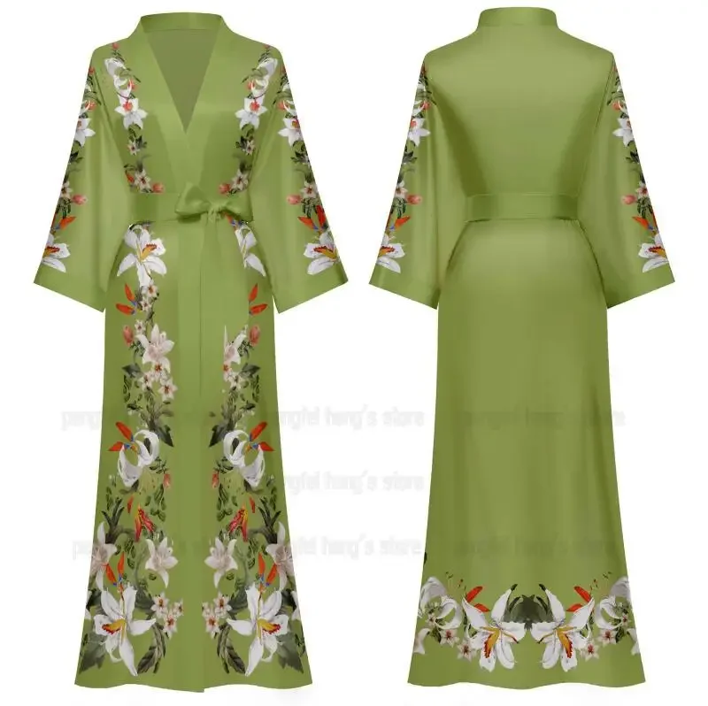

Женское атласное платье Vestidos De Novia, длинный халат с цветочным принтом, кимоно, домашняя одежда, комбинезон, пижамный халат, сексуальное интимное белье