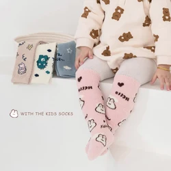 2023 Cartoon Animal Non-slip Floor Coral Fleece Stockings Winter Thicken Warm Home Sleep Knee High Long Tube Socks for Baby Girl