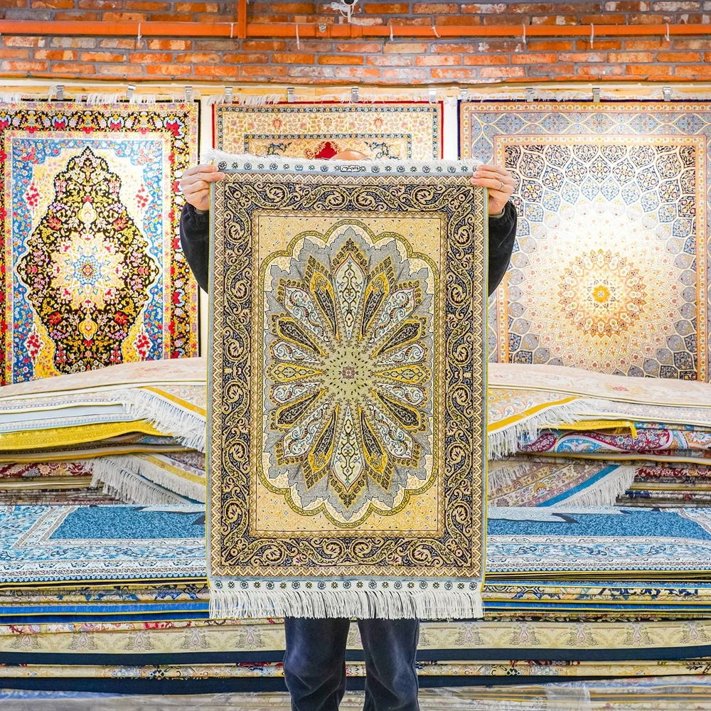 

61x91cm Hereke Small Carpet Gray Handmade Exquisite Hand Knotted Silk Rug