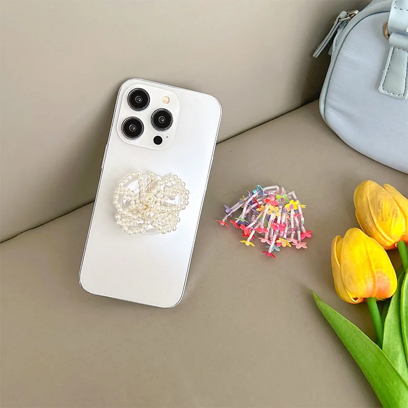 

Fantasy Pearl Beads Butterfly Smart Tok Support Back Sticker Phone Griptok INS Tassels Girl Folding Stand Summer Phone Holder