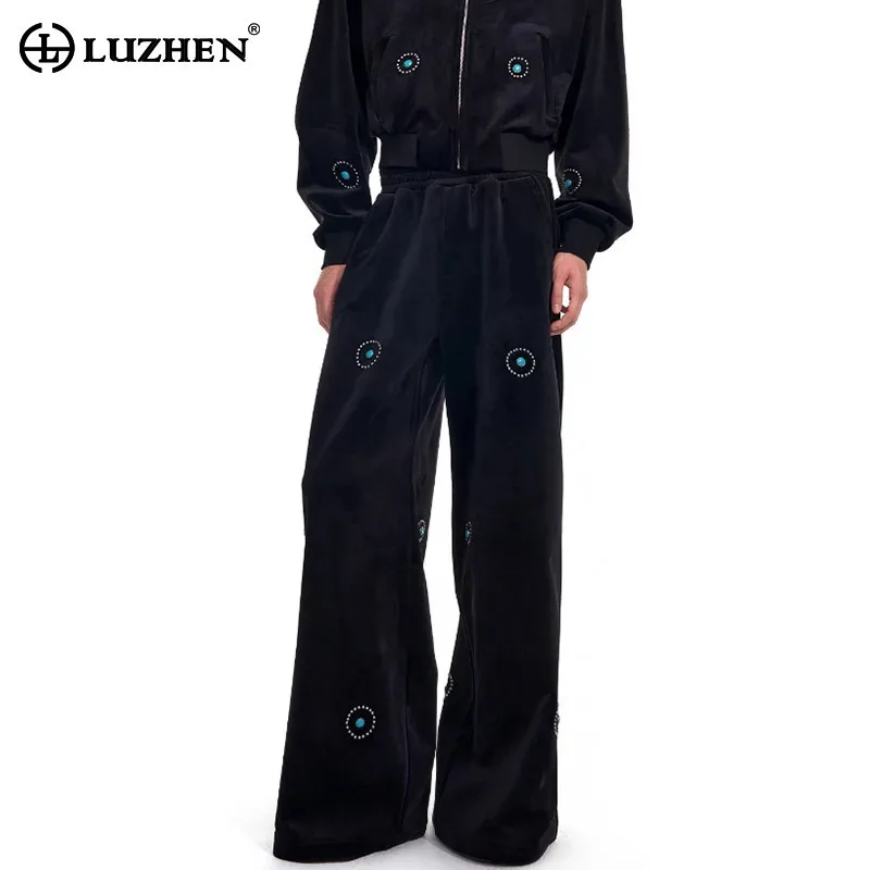 

LUZHEN 2025 New Fashion High Quality Jewelry Diamond Patchwork Straight Trousers Men Original Elastic Waist Casual Pants JY4050