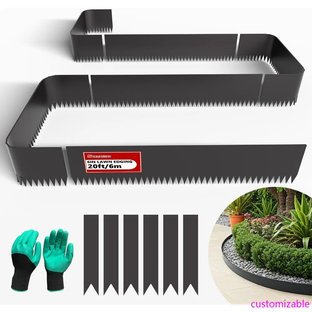 

Ландшафтная окантовка из оцинкованной стали, 20 футов, 6 шт., длина 40 дюймов x высота 6 дюймов, окантовка для газона с шестью кольями, молоток из металла G