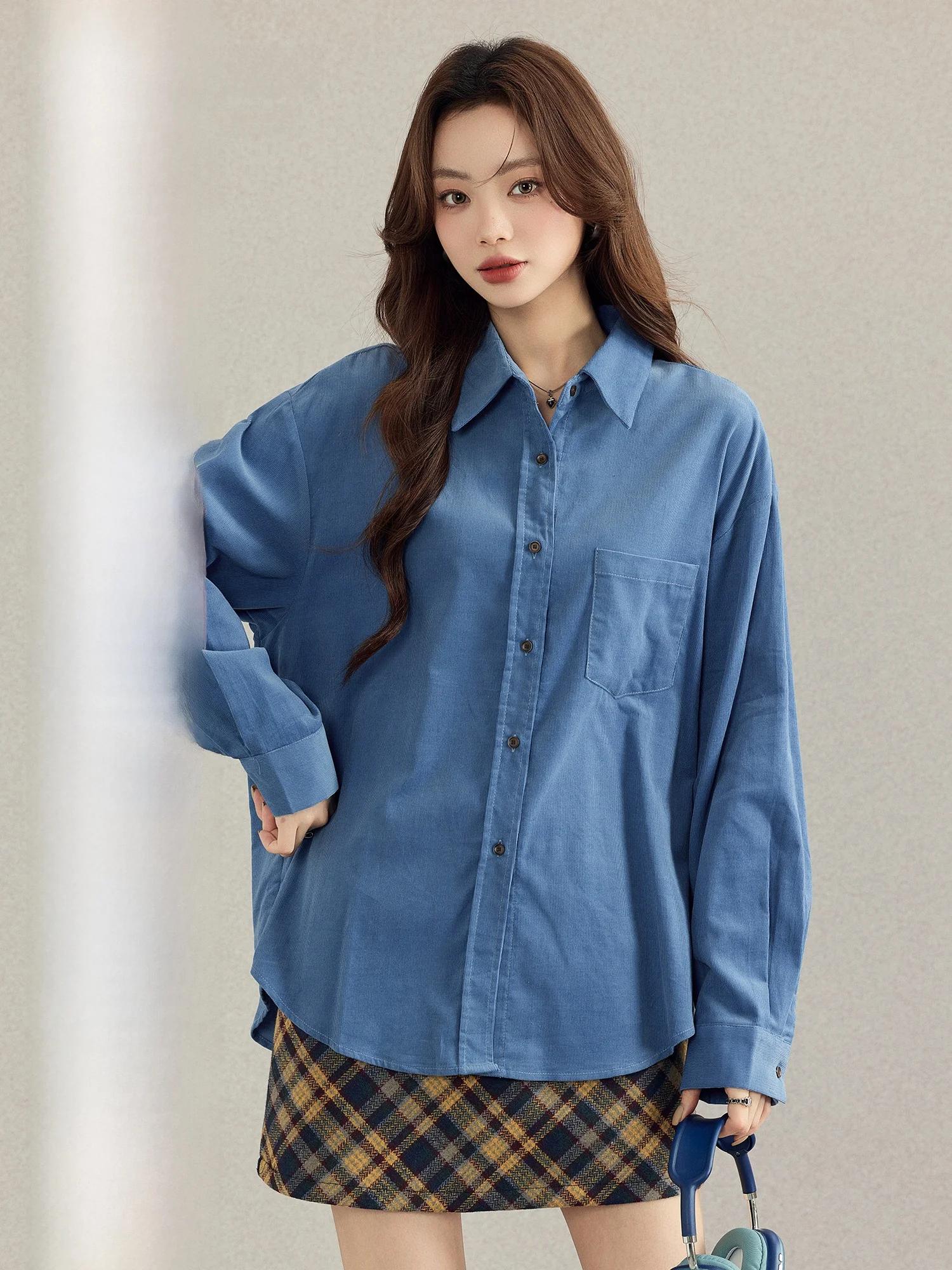 

Blue Long Sve irt Women's Casual Commute Sle Slimming Top Versatile Autumn High-End Feeling Comfortable Fit Ladies irt