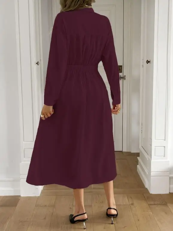 

2025 Autumn New Style Women's Fashionable Slim Fit Commuting Shirt Dress Slim Fit High Waisted Lapel Button Long Sleeved Dress