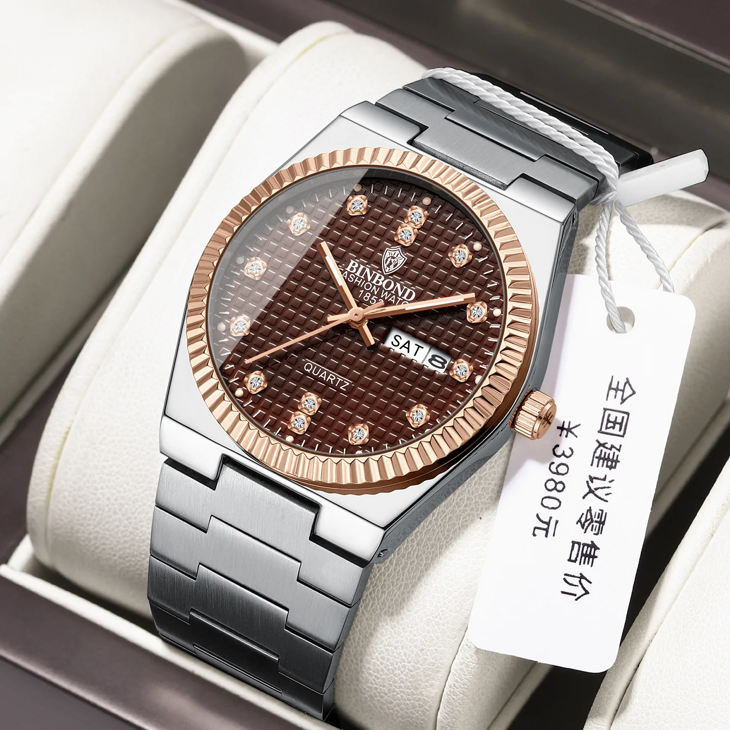 Men's Watches Fashion Trend Waterproof Luminous Calendar Carved Case Stainless Steel Strap Quartz Watch Clock
