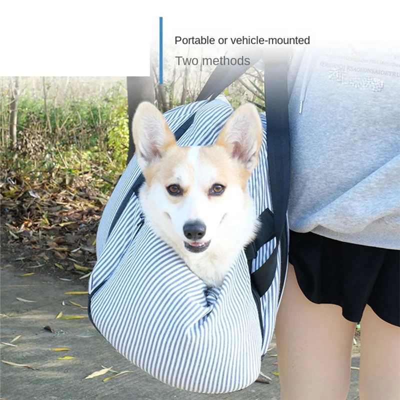 New Pet Car Seat-Cat Bag Puppy-Car Back Seat-Protector Removable Handheld & Car Blue Bold Stripe