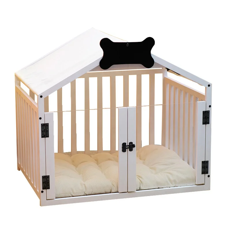 Luxury Solid Wood Pet Kennel Indoor Wooden Pattern Design Bed   Dog House with Cushion for Living Room