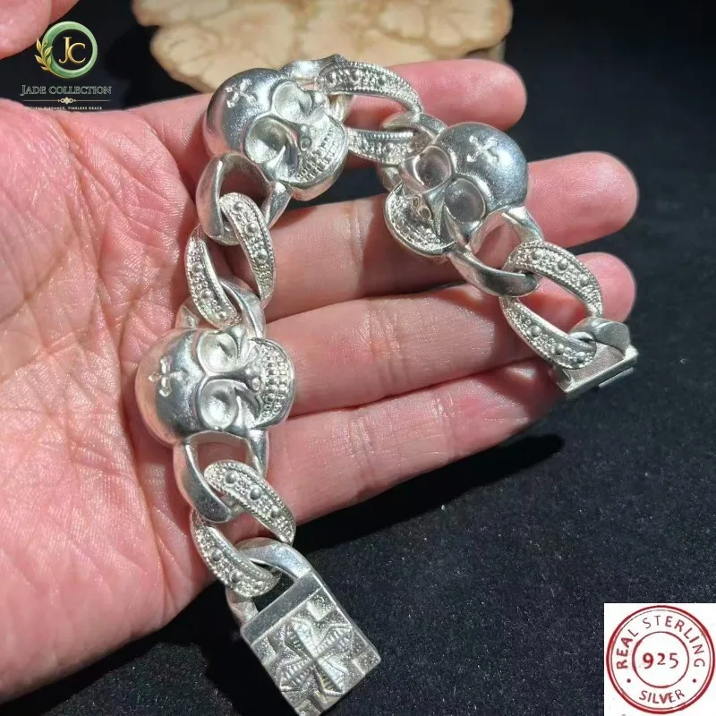 2026 Luxury Tibetan Silver Skull Bracelet, Lucky Fortune & Evil Protection, Personalized Custom Unisex Fashion Jewelry