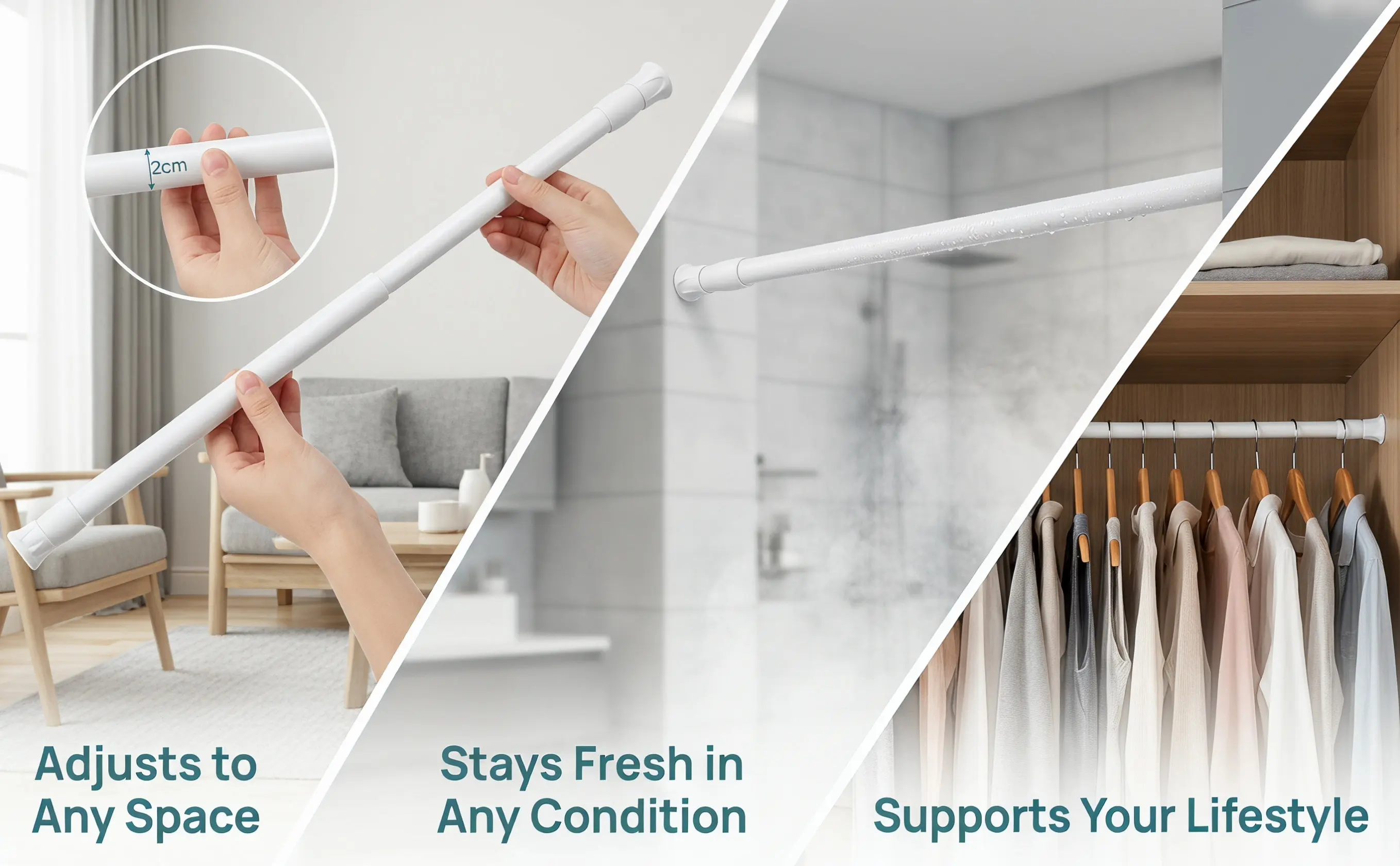 1Set Iron Telescopic Curtain Rod Extendable Clothes Drying Pole Punch-Free Adjustable Multi-Function Wardrobe Rail