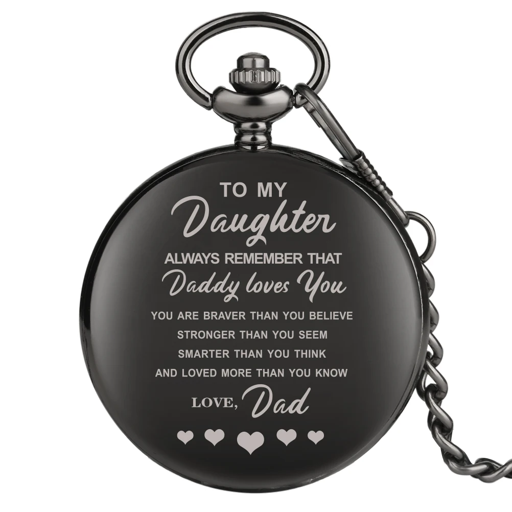 

To My Daughter...Love Dad Special Text Birthday Gifts Quartz Pocket Watch Steampunk Black Retro Fob Chain Necklace Pendant Clock