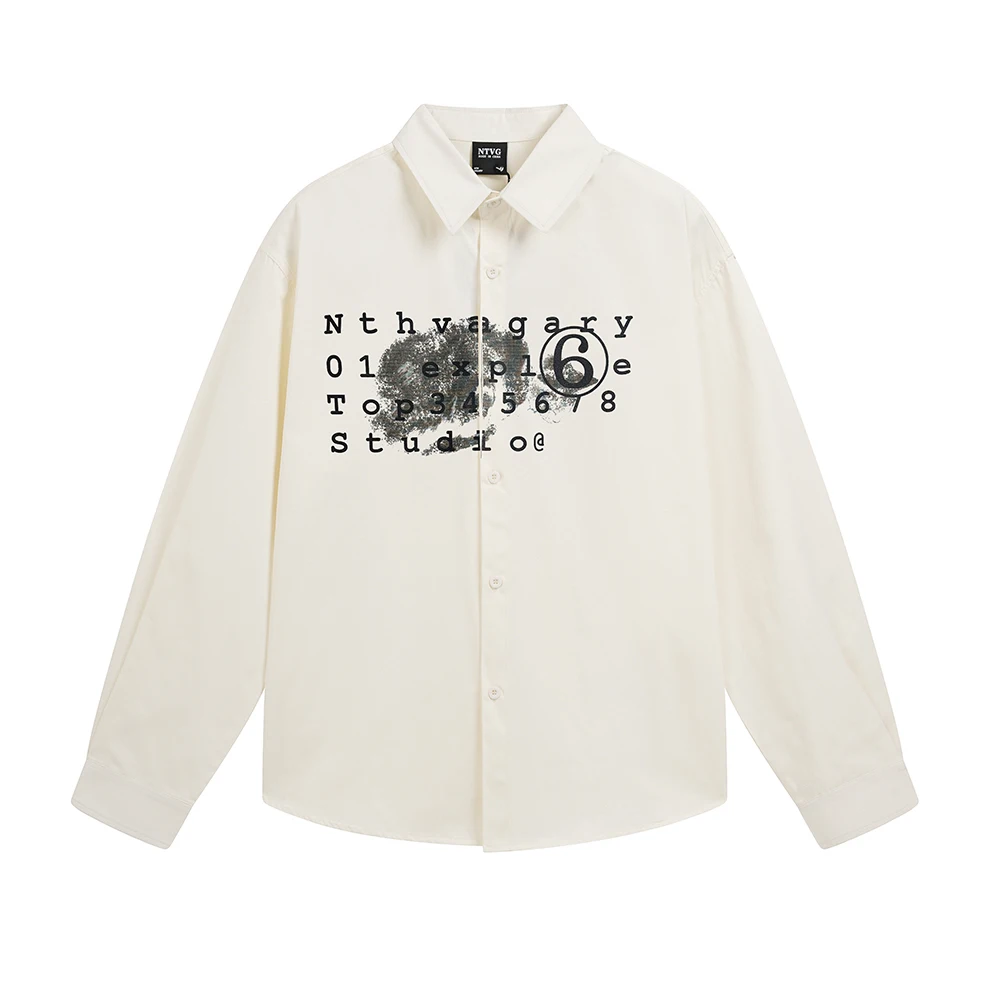 Kawaii Cat Letters Printed Men's Shirts Y2k Long Sleeve Shirt Tops Oversized Tee Korean Popular Japanese Style Designer Clothing