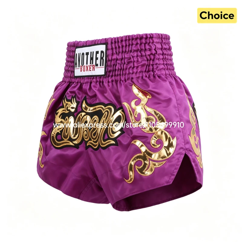 

Professional Satin Muay Thai Shorts Women Men Kids Purple Boxing Pants Kickboxing Fight Trunks Gym MMA Athletic Performance Wear