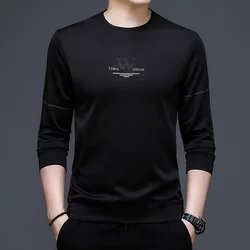 Spring and Autumn Men's Pullover Round Neck Solid Letter Printing Rhinestone Long Sleeve T-shirt Hoodies Underlay Casual Tops