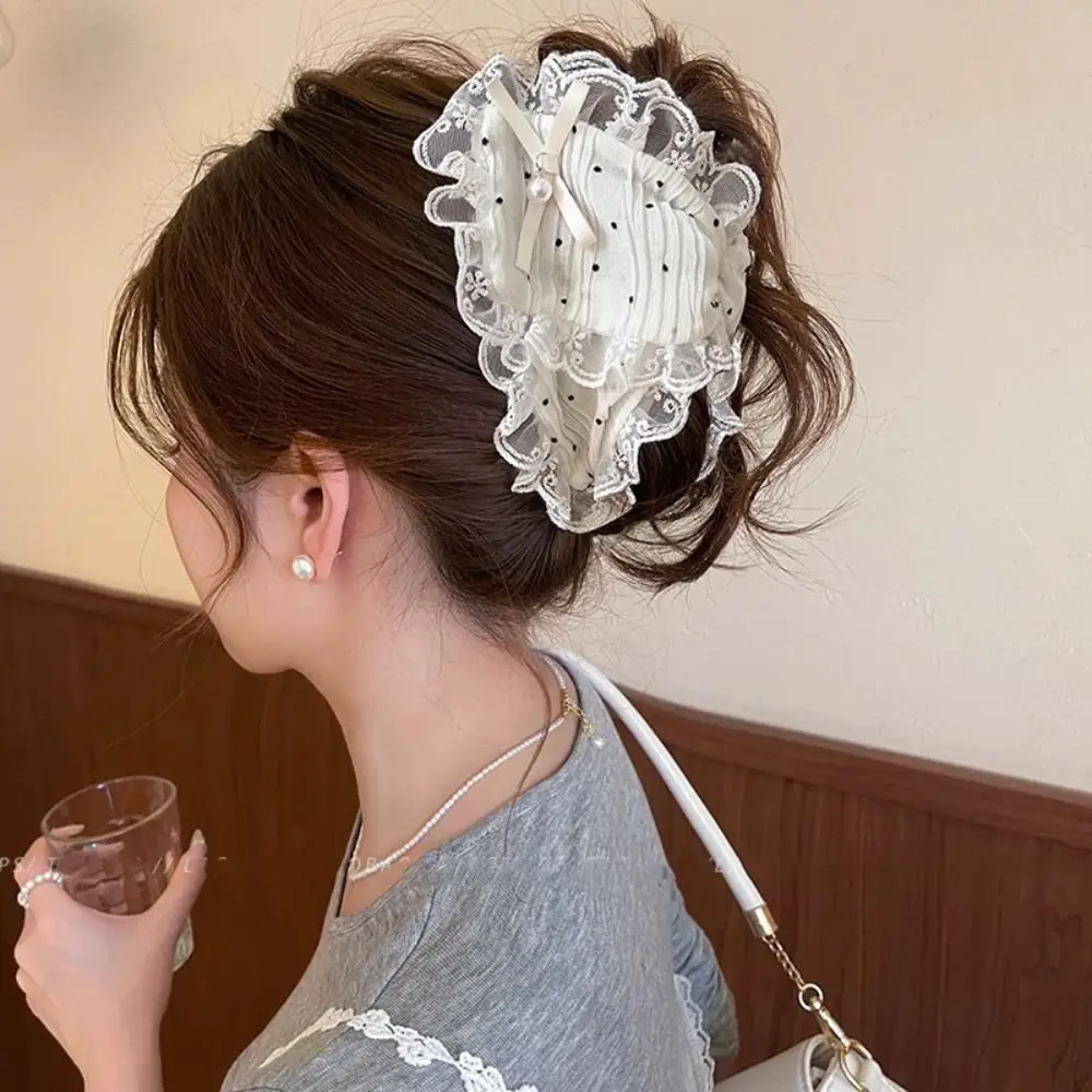 

Fashion Polka Dot Cloth Triangle Hair Claw Cute Bowknot Bow Hair Clip Fabric Heart Pearl Hairpin Daily