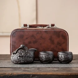 Dragon Teapot Portable Kung Fu Tea Set [1 Teapot + 2 Cups Set]  Chinese  Porcelain Tea Sets Ceramic Yixing Purple Clay Kettle