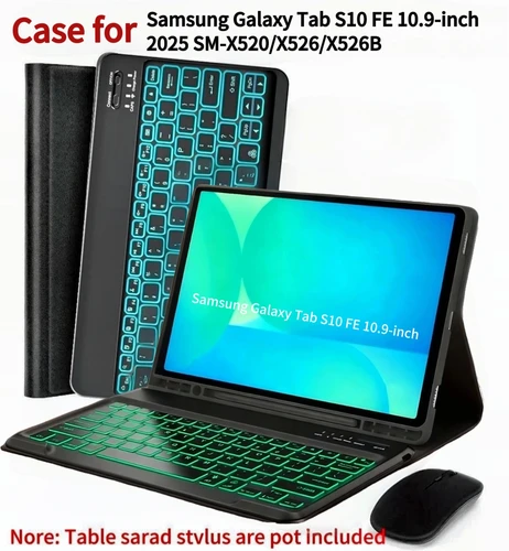 Funda para Samsung Tab S10 FE 10,9 pulgadas 2025, funda con teclado inalámbrico Bluetooth para Galaxy Tab S10 FE 10,9 SM-X520/X526/X526B