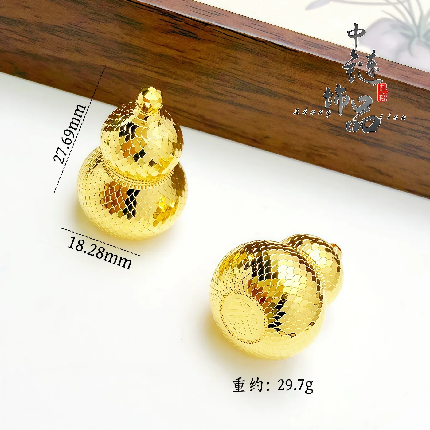 9999 gold CNC precision-made dragon-scale pendant for women, new Chinese-style lucky character solid-shaped pendant