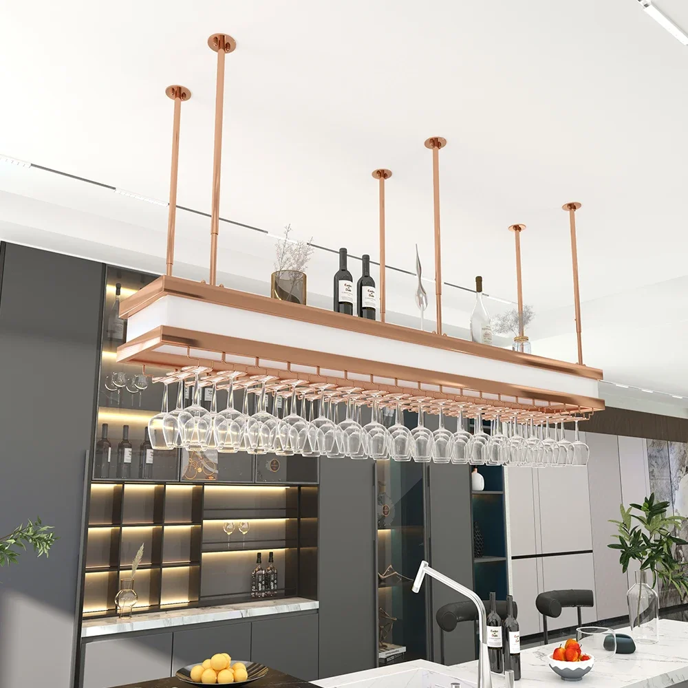 Light Luxury High-end Bar Hanging Creative Luminous Red Upside Down Restaurant Stainless Steel Hanging Cabinet