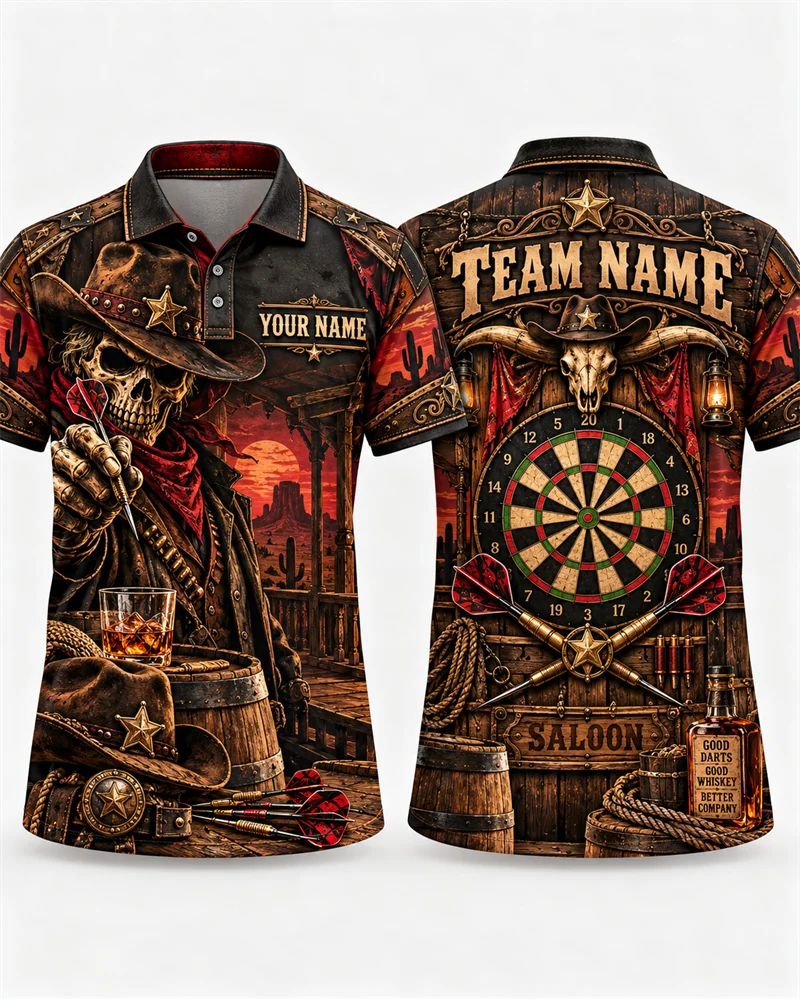 Custom Team Darts Polo Shirt Men Personalized Name Fire Dragon Jester Royal Lion Octopus Cowboy Print Short Sleeve Sports Jersey