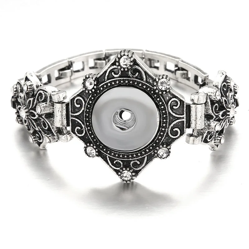 New Fashion Metal snap bracelets adjustble Flowers Squares buttons style bangle fit 18mm snap buttons DIY jewelry