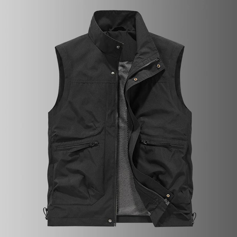 

Outdoor Workwear Faion Casual Stand Collar Men's Vest Jaet Spring New Pure Color Versatile Sli Large Size