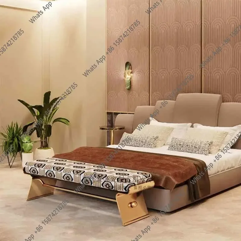 N40 Light luxury high-end bedside stool bedroom bedside sofa stool bench stainless steel high-end customizable