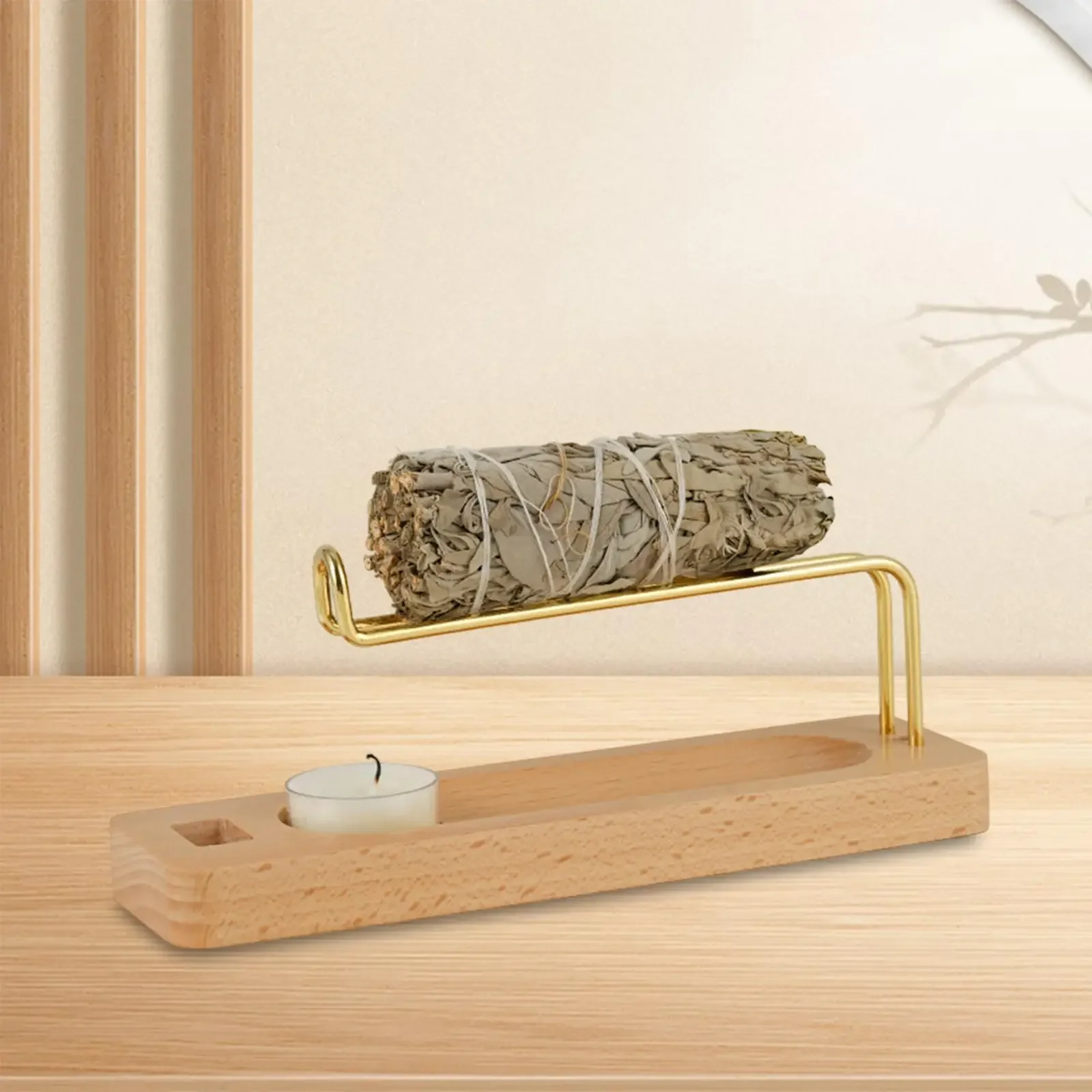Quemador de incienso de madera Natural para Palo Santo y palitos de salvia, soporte de salvia de larga duración para meditación espiritual