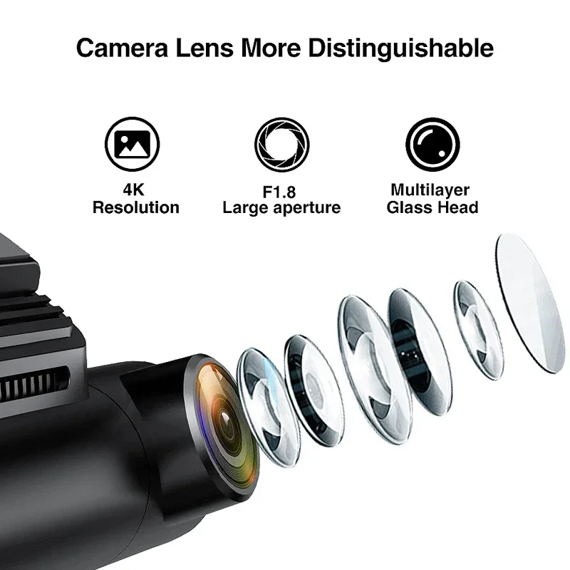 4K Dual Lens Dash Cam Front&Rear ADAS GPS Tracking Built-in WiFi 140°Wide Angle  24H Parking Monitor Car DVR with Loop Recording