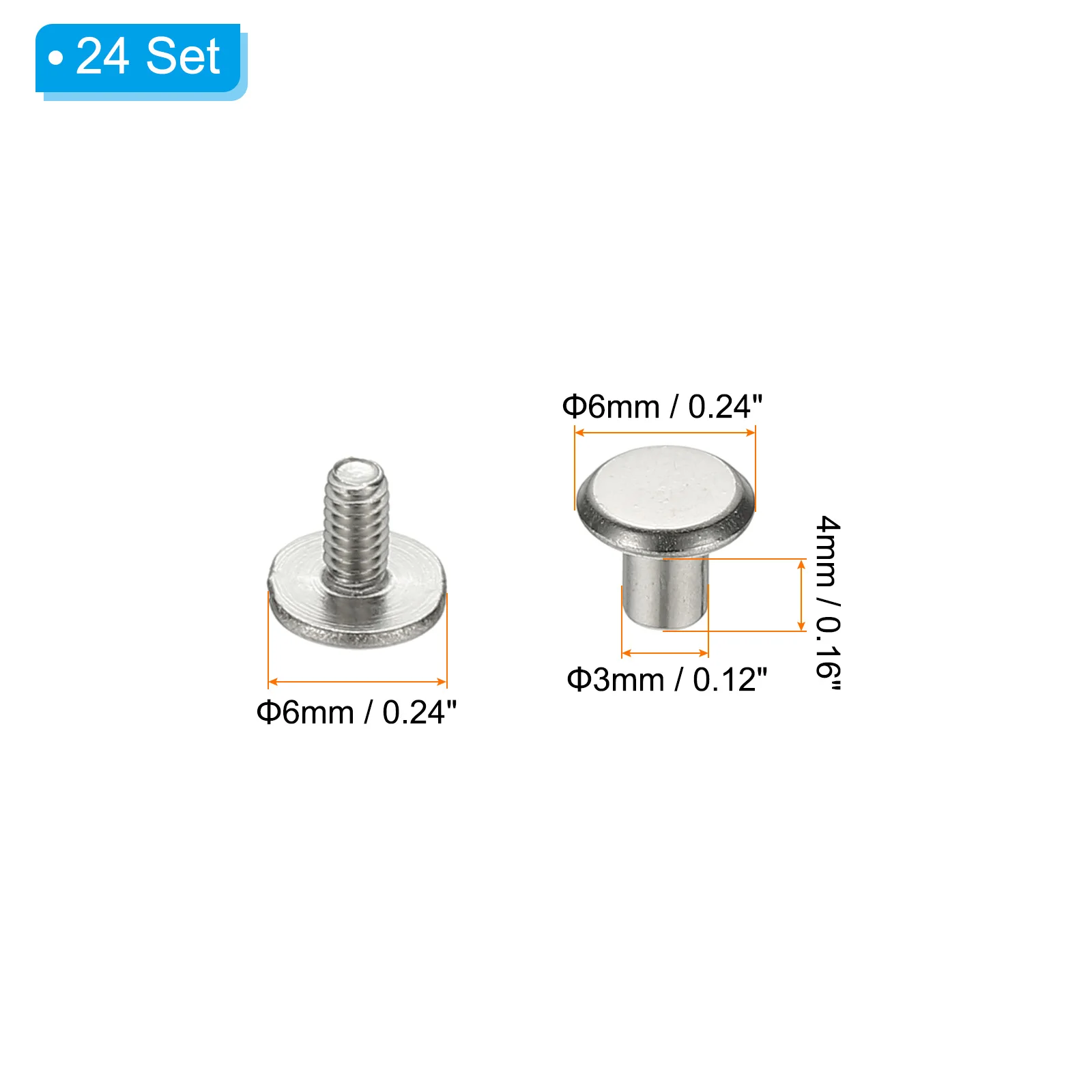 24Sets Chicago Screws 304 Stainless Steel Phillips Binding Post Screw Rivets Silver for DIY Projects Belt Handbag Shoes Fastener