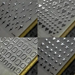 1 Sheet 5D Realistic Relief Stamping Silver Varied Chain Star Frame Block Word Adhesive Nail Art Stickers Decals Manicure Charms