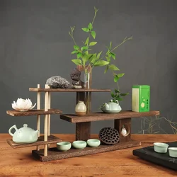 Bogu Shelf Tea Set Storage Shelves Desktop Living Room Wall Chinese Wooden Kung Fu Tea Cup Stand Floral Display Organizer