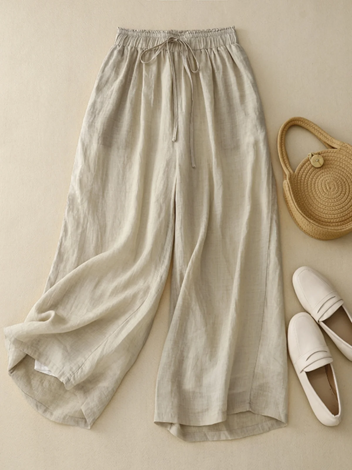 Retro Loose Cotton Linen Wide Leg Pants Women's Nine Points Lightweight Casual Trousers High Waist Commute Sle Summer 2023