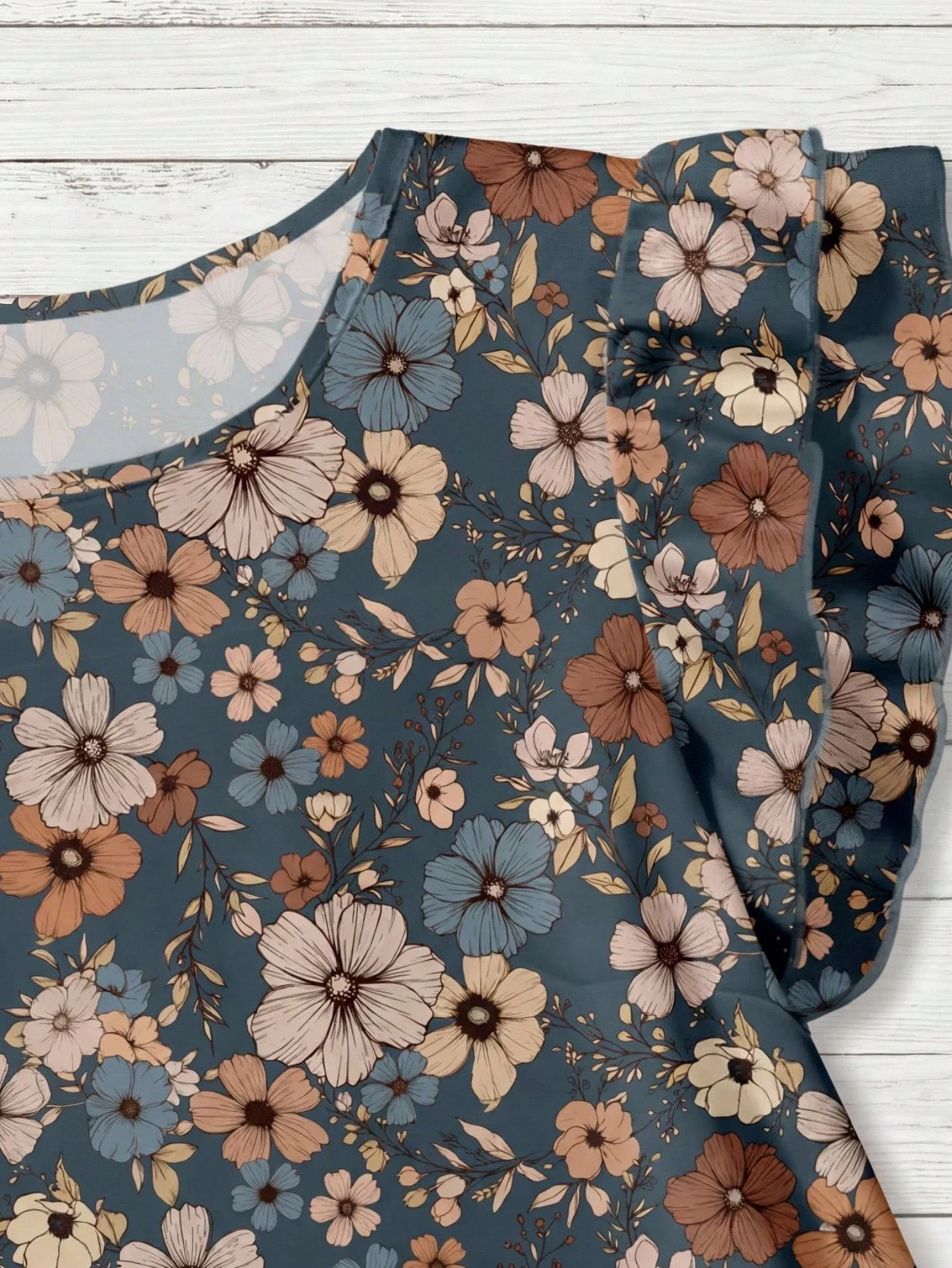 

Women's Casual V-Neck Cap Sleeve Loose Blouse Retro Floral Print